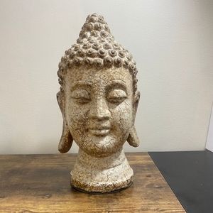 Large Buddha Head Statue Bust 16" Cast Stoneware Asian Estate Piece